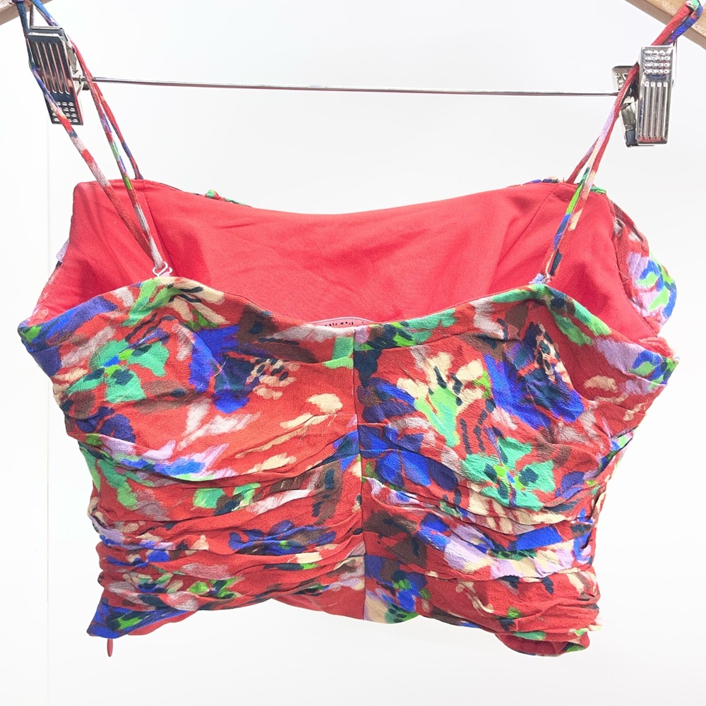Zara Red Floral Ruffle Ruched Crop Top - Picture 3 of 4